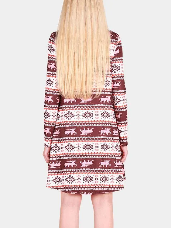 Wholesale Round Neck Geometrical Fashion Long Sleeve Casual Dresses