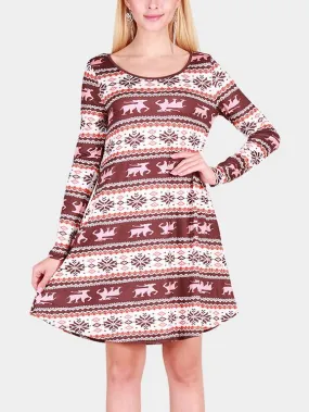 Wholesale Round Neck Geometrical Fashion Long Sleeve Casual Dresses