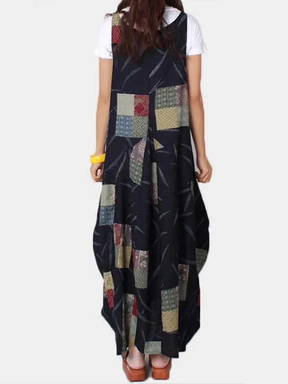 Wholesale Round Neck Sleeveless Scarf Print Side Pockets Casual Dresses