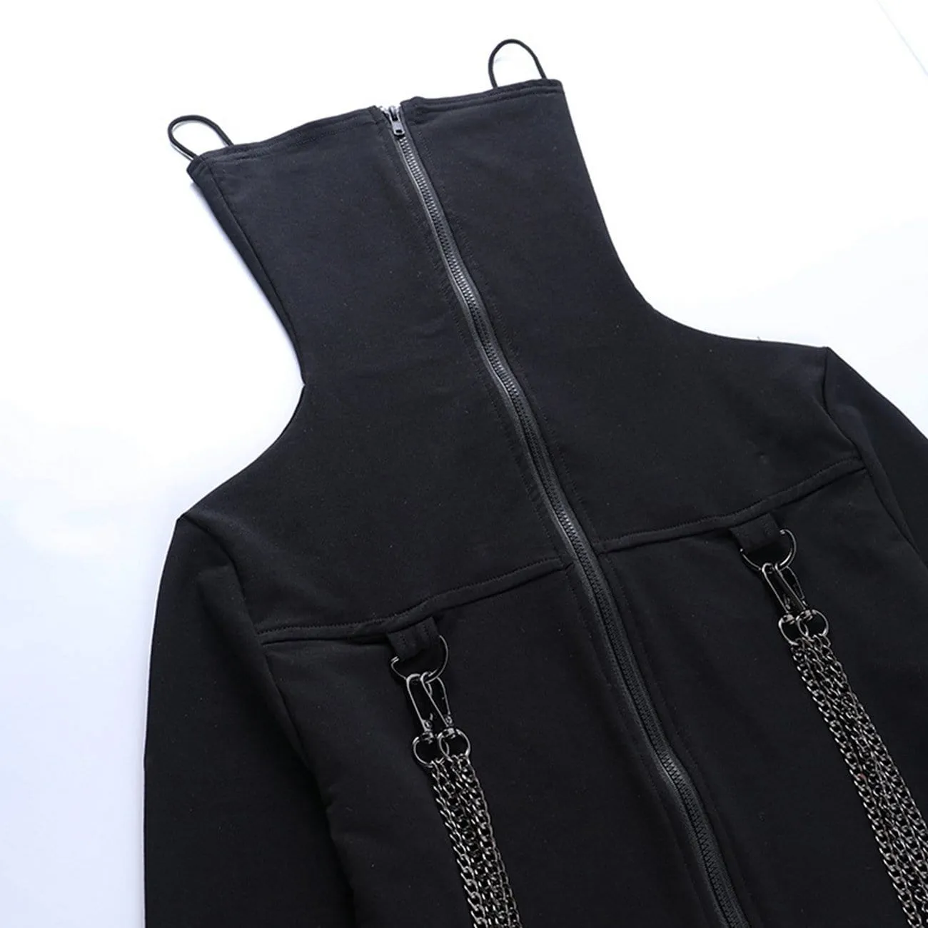 WLS Techwear Chain Turtleneck Zip Up Long Sleeve Tee