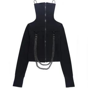WLS Techwear Chain Turtleneck Zip Up Long Sleeve Tee