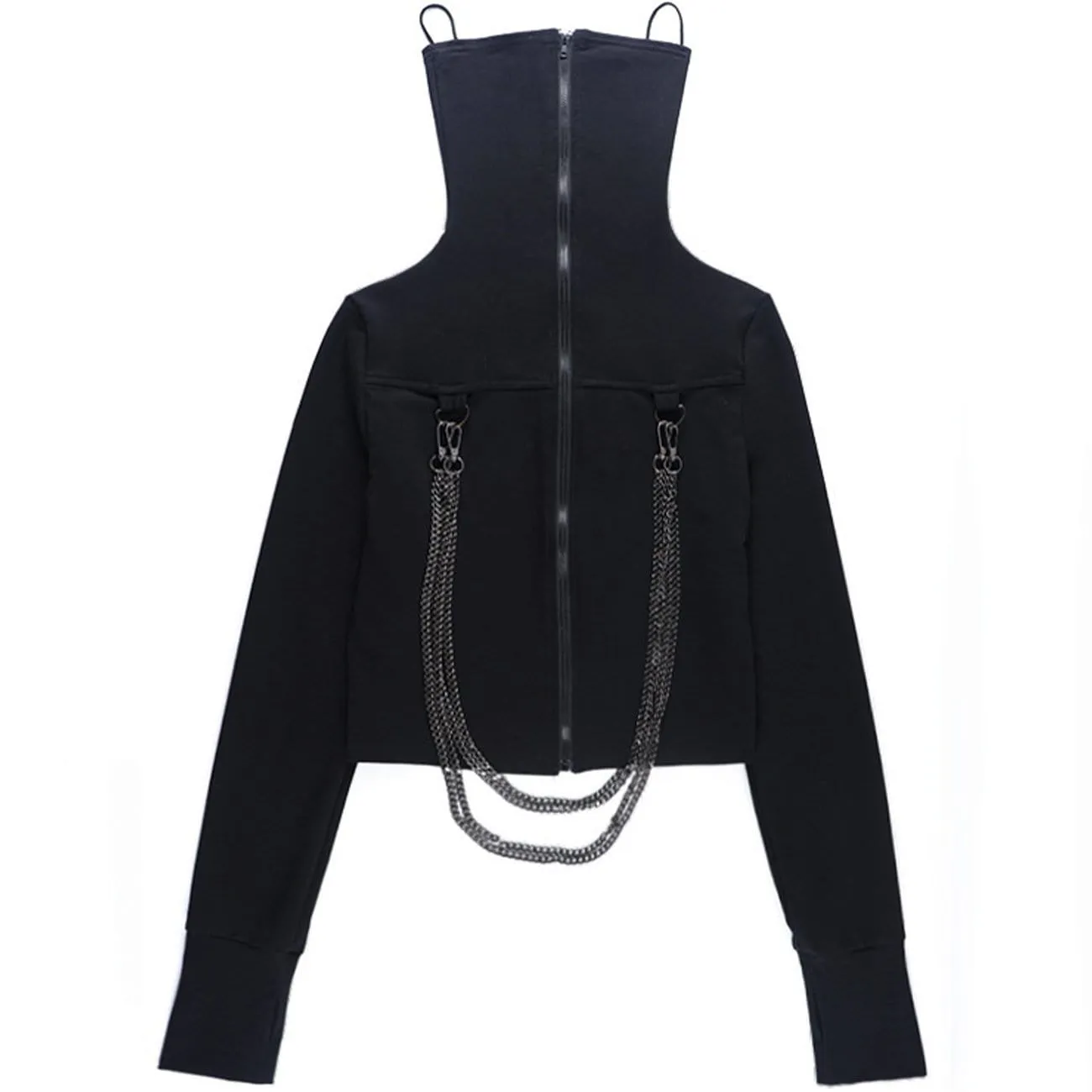 WLS Techwear Chain Turtleneck Zip Up Long Sleeve Tee